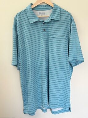 Duluth Trading Co Teal Blue Striped Short Sleeve Polo Size 2XL